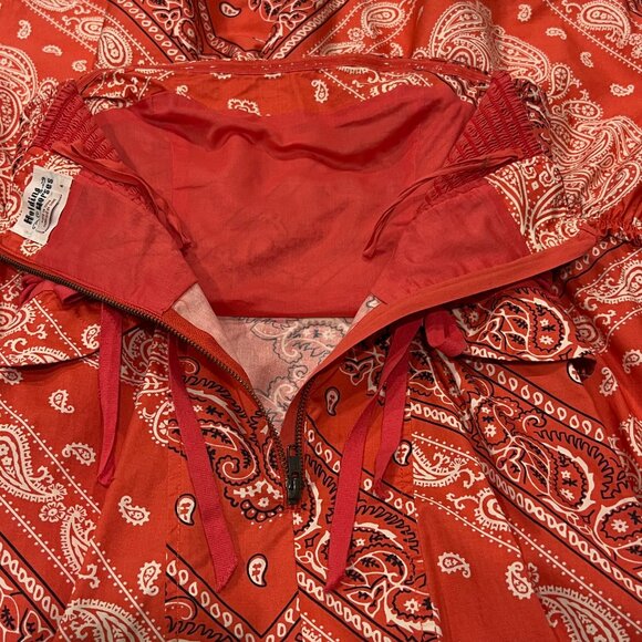 Anthropologie Strapless Bandana Ruffle Midi Dress, Pockets, Red Orange, 4 - Picture 5 of 11